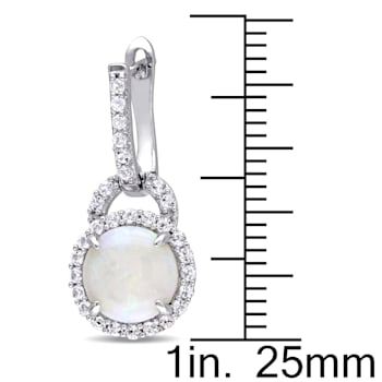 3 1/10 CT TGW Opal and White Topaz Hinged Hoop Charm Earrings in
Sterling Silver
