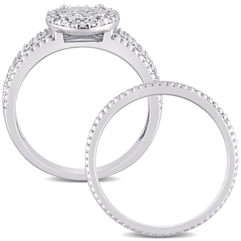 1/3 CT TW Diamond Cluster Bridal Set in Sterling Silver