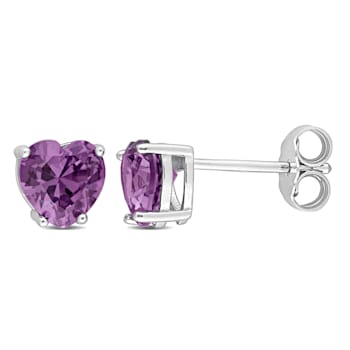 2 3/8 CT TGW Heart Shape Created Alexandrite Stud Earrings in Sterling Silver