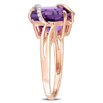 6 CT TGW Amethyst and Diamon Accent Wrapped Ring in Rose Plated Sterling Silver