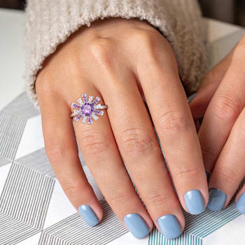 1 3/8 CT TGW African-Amethyst and Topaz Starbust Cocktail Ring in
Sterling Silver