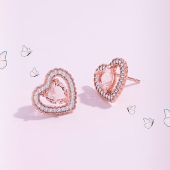 1.75CTW Morganite Simulant and Cubic Zirconia Heart Earrings in 18K Rose
Gold Over Sterling Silver