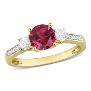 1 1/3 CT TGW Created Ruby, Created White Sapphire & Diamond Accent 3
Stone Ring in 10K Yellow Gold