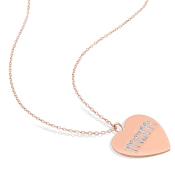 1/10ctw Diamond 'Mom' Engraved Heart Pendant with Chain in 18K Rose Gold
Over Sterling Silver