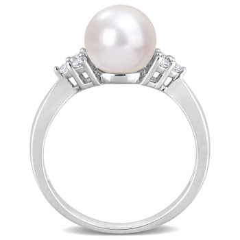 8-8.5MM Freshwater Cultured Pearl and 1/4 CT TGW White Topaz Ring in
Sterling Silver