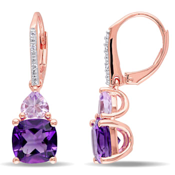 4 1/3 CT TGW Amethyst, Rose de France and Diamond Accent Earrings in
Rose Plated Sterling Silver