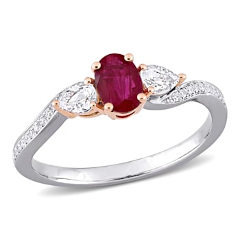 7/8 CT TGW Ruby and Diamond Accent 3-stone Ring in 2-tone 14K White
& Rose Gold