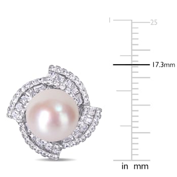 9.5-10MM Cultured Pearl and 2 1/8 ctw Cubic Zirconia Stud Earrings in
Sterling Silver