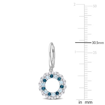2 CT TGW Sky Blue, London Blue and White Topaz Open Circle Drop Earrings
in Sterling Silver