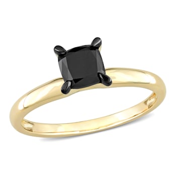 1 ct Black Diamond Solitaire Engagement Ring in 14K Yellow Gold