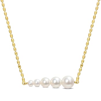 3-7MM Freshwater Cultured Pearl Graduated Bar Necklace in 18K Yellow
Gold Over Sterling Silver