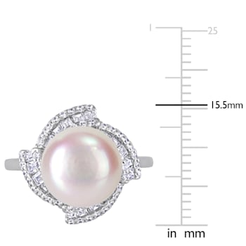 10.5 0 11MM Freshwater Cultured Pearl and 1 1/10 Cubic Zirconia
Geometric Ring in Sterling Silver