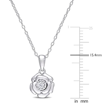 Diamond Flower Pendant with Chain in Sterling Silver