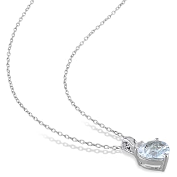 1 5/8 CT TGW Aquamarine and Created White Sapphire Heart Pendant with
Chain in Sterling Silver