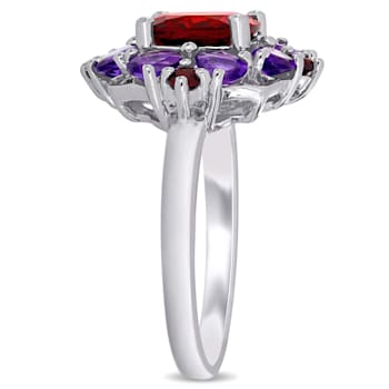 4 2/5 CT TGW Garnet and Amethyst Floral Ring in Sterling Silver