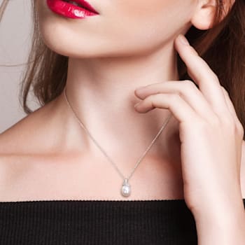 6.5-7MM Freshwater Cultured Pearl and Diamond Accent Pendant with Chain
in Sterling Silver