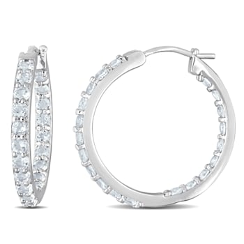 2-3/8ctw Aquamarine Inside-Outside Hoop Earrings in Sterling Silver