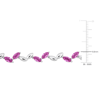 20 CT TGW Created Pink Sapphire Alternate Leaf Necklace in Sterling Silver