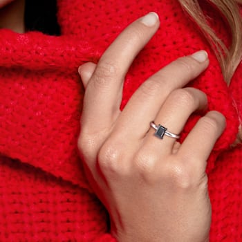 1 ct Black Diamond Solitaire Engagement Ring in 14K White Gold