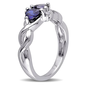 1 1/8 CT TGW Created Blue Sapphire and Diamond Accent Double Heart
Infinity Ring in Sterling Silver