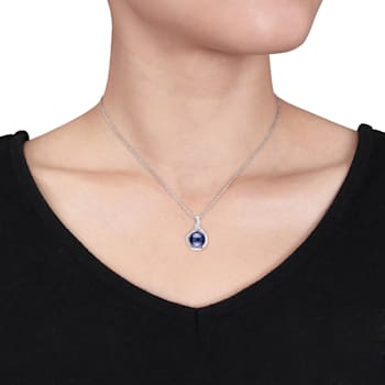 9-9.5MM Black Freshwater Cultured Pearl and Diamond Pendant with Chain
in Sterling Silver