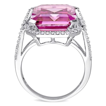 14 1/2 CT TGW Pink Topaz and 1/2 CT TW Diamond Ring in 14K White Gold