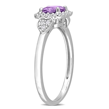 5/8 CT TGW Amethyst and 1/10 CT TW Diamond Halo Ring in Sterling Silver