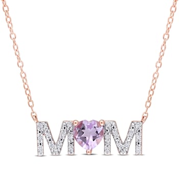 3/5 CTW Rose de France and 1/10 CTW Diamond "MOM" Rose Plated
Sterling Silver Pendant with Chain