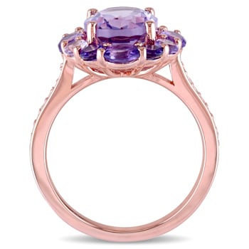 3 3/4 CT TGW Multi-Gemstones Floral Ring in Rose Gold Plated Sterling Silver