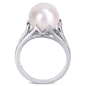 11-12MM Freshwater Cultured Pearl and Diamond-Accent Split Shank Ring in
Sterling Silver