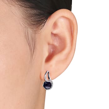 9-9.5 MM Black Freshwater Cultured Pearl Earrings with Diamond Accent in
Sterling Silver