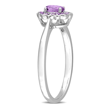 1/3 CT TGW Amethyst Halo Promise Ring in Sterling Silver