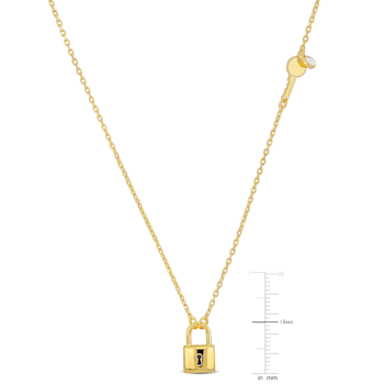 Lock and Key Charm Necklace w/ White Enamel in 14K Yellow Gold Over
Sterling Silver