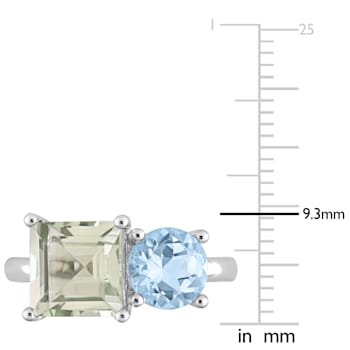 3 4/5 CT TGW Green Quartz and Sky Blue Topaz Ring in Sterling Silver