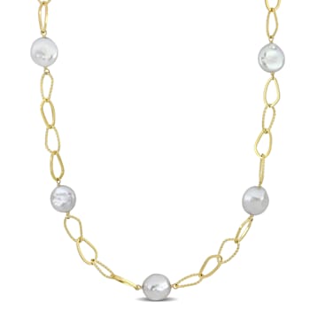 14-15 MM Freshwater Cultured Pearl Oval Link Necklace in 18K Yellow Gold
Over Sterling Silver