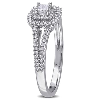 3/8 CT TW Princess Cut Diamond Double Halo Split Shank Engagement Ring
in Sterling Silver
