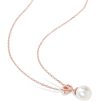 8-9MM South Sea Cultured Pearl & White Topaz Earrings and Pendant
Set in Rose Plated Sterling Silver