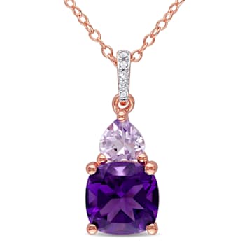 2 1/7 CT TGW Amethyst, Rose de France and Diamond Pendant with Chain in
2-Tone Sterling Silver