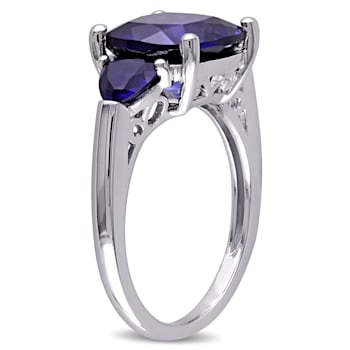 7 1/10 CT TGW Created Blue Sapphire 3-Stone Ring in Sterling Silver