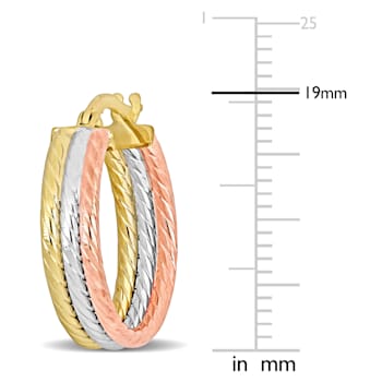 19mm Triple Row Twisted Hoop Earrings in 3-Tone Yellow, Rose and White
10k Gold