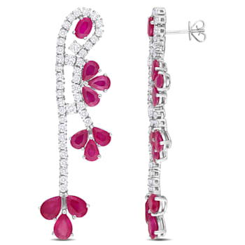 11 1/5 CT TGW Ruby and 2.67 CT TW Diamond Post Earrings in 14K White Gold