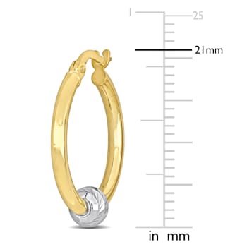 21mm Hoop Earrings with Ball in 2-Tone Yellow and White 14k Gold