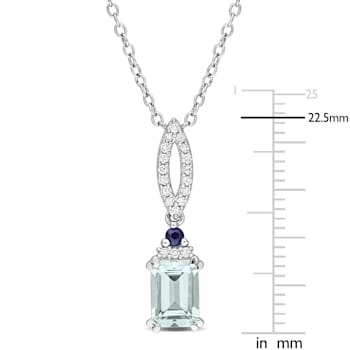 1 CT TGW Aquamarine, Blue Sapphire and 1/10 CT TDW Diamond Necklace in
Sterling Silver