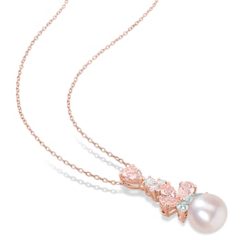 9.5-10MM Freshwater Cultured Pearl and 2 3/4 CT TGW Topaz Pendant in 18K
Rose Gold Sterling Silver