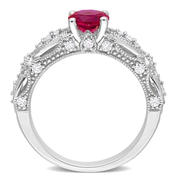 1 3/8 CT TGW Created Ruby Created White Sapphire and Diamond Accent Ring
in 10K White Gold