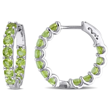 3-4/5ctw Peridot Inside-Outside Hoop Earrings in Sterling Silver