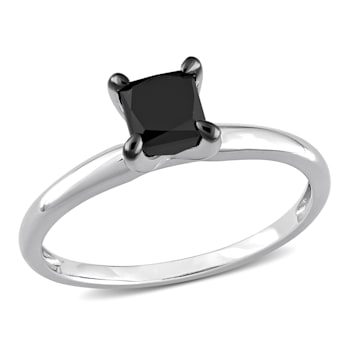 1 ct Black Diamond Solitaire Engagement Ring in 10K White Gold