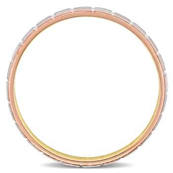 Men's 6mm Matte Three Row Wedding Band in 10K 3-Tone Gold