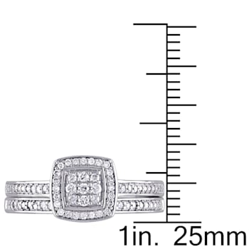 1/4 CT TW Diamond Layered Square Halo Bridal Set in Sterling Silver