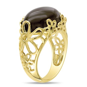 11 CT TGW Smokey Quartz Filigree Ring in Yellow Plated Sterling Silver